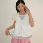 CARDIGAN LAYERED SOFT CHECK T SHIRT WHITE