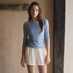 [2차 리오더]Boat Neck Shirring Swim Top[LMBFSW274]-Haze Blue
