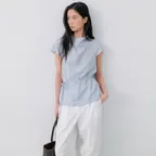 DRAPE CAP SLEEVE BLOUSE - LIGHT BLUE