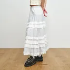 EYELET FRILL SKIRT, WHITE
