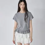 Eyelet Frill Half T-shirt Melange Gray