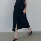  one-button cotton maxi skirt (deep navy) orc 6007