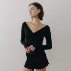Eyelet Long Sleeve Top, Black