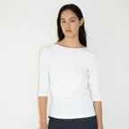 Ribbed Boat Neck Half Sleeve Top (White)