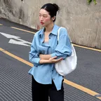 [29CM 단독][뉴뉴 PICK] 체크 시어서커 오버핏 셔츠 블루 MDSH019CHECKBLUE