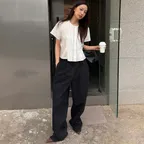 COTTON TWO TUCK PANTS - BLACK