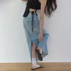 SLIT DENIM MAXI SKIRT (LIGHT BLUE)