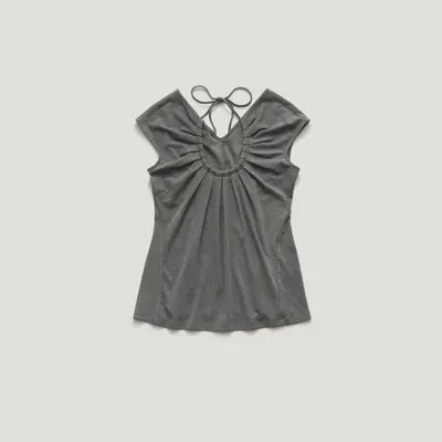 [15th reorder 6/12 PM14:50 open] BREEZE HALTER SHIRRING BLOUSE_GREY