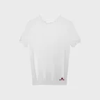 (W) RAW-EDGE MOCK NECK SHORT-SLEEVE KNIT TOP (WHITE)