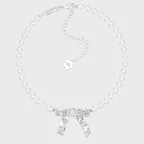 (W) TIN FOIL BOW PEARL NECKLACE (SILVER)