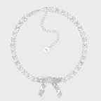 (W) TIN FOIL BOW GEMSTONE NECKLACE (SILVER)