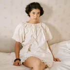 CROCHET SHIRRING LACE BLOUSE [ CREAM ]