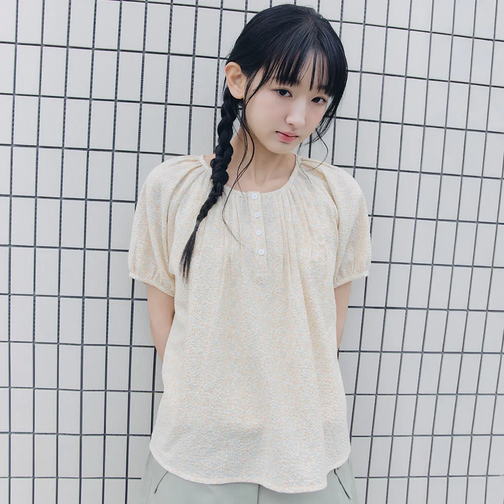 FLOWER PUFF SLEEVE BLOUSE_YELLOW