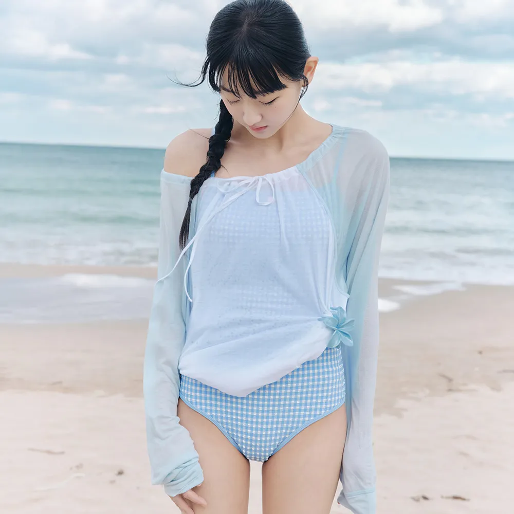 CHECK ROSE MONOKINI SWIM_SKY BLUE