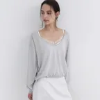 [12nd]Loose-fit Linen u-neck knit Mint Gray