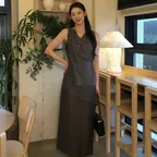 LAYER STRAIGHT SKIRT_CHARCOAL BROWN_OE5C2MSK70CHB