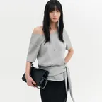 나딘 원숄더 랩 오버사이즈 티셔츠_멜란지 그레이 / NADINE ONE-SHOULDER WRAP OVERSIZED T-SHIRT_MELANGE GREY
