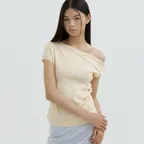 Shirring drop sleeveless knit (soft yellow)