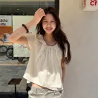 SHEER FRILL FLARE BLOUSE [ CREAM ]