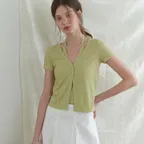 Halter layered half cardigan (olive)