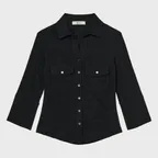 BUTTON COLLAR T-SHIRT IN BLACK