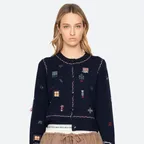 (W) CLAIRA EMB KNIT CARDIGAN (D1) (NAVY)