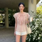 FRILL BLOUSE PEACH 프릴 블라우스 피치 