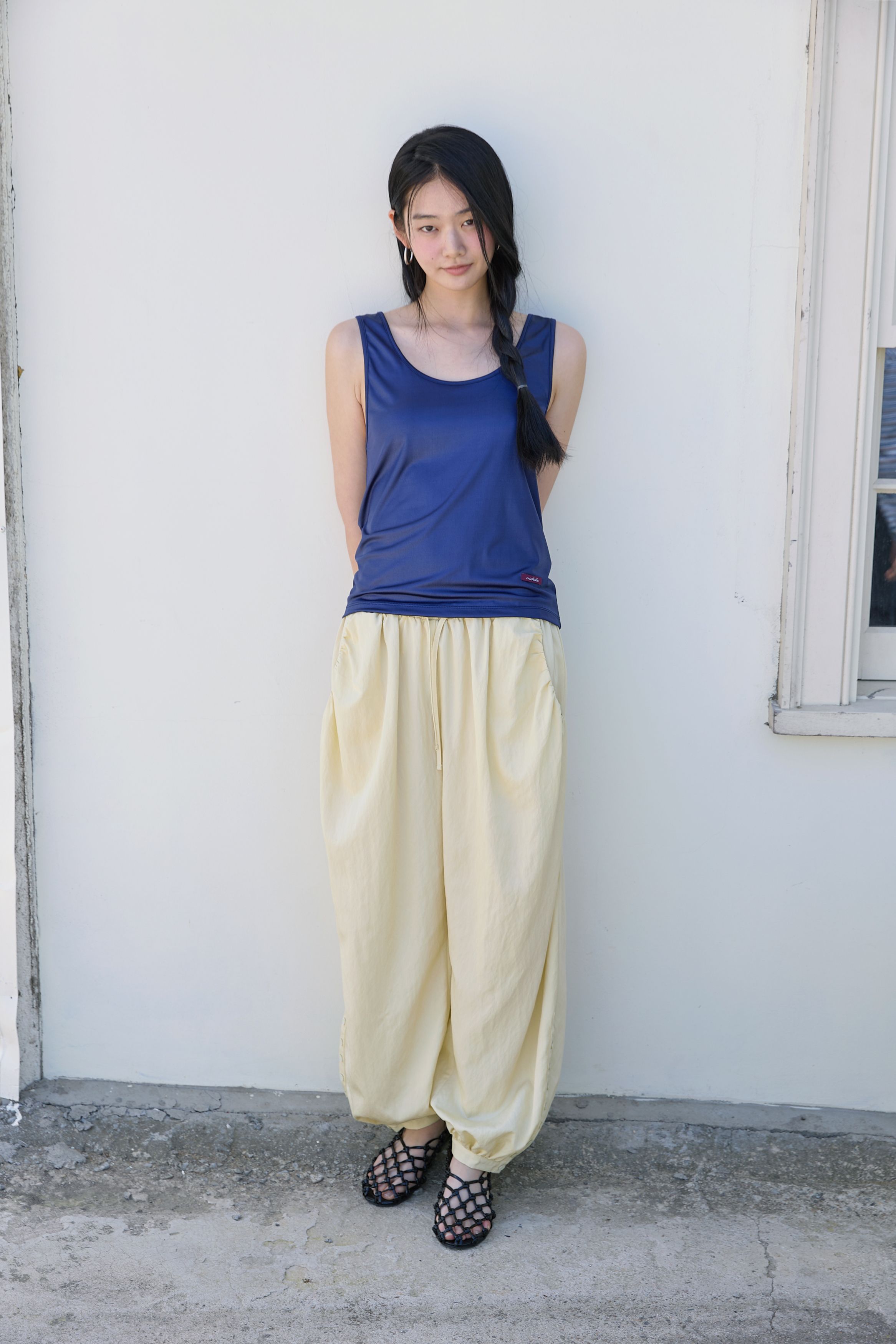 BUTTON DETAIL SHIRRING PANTS - 3 COLORS BUTTER