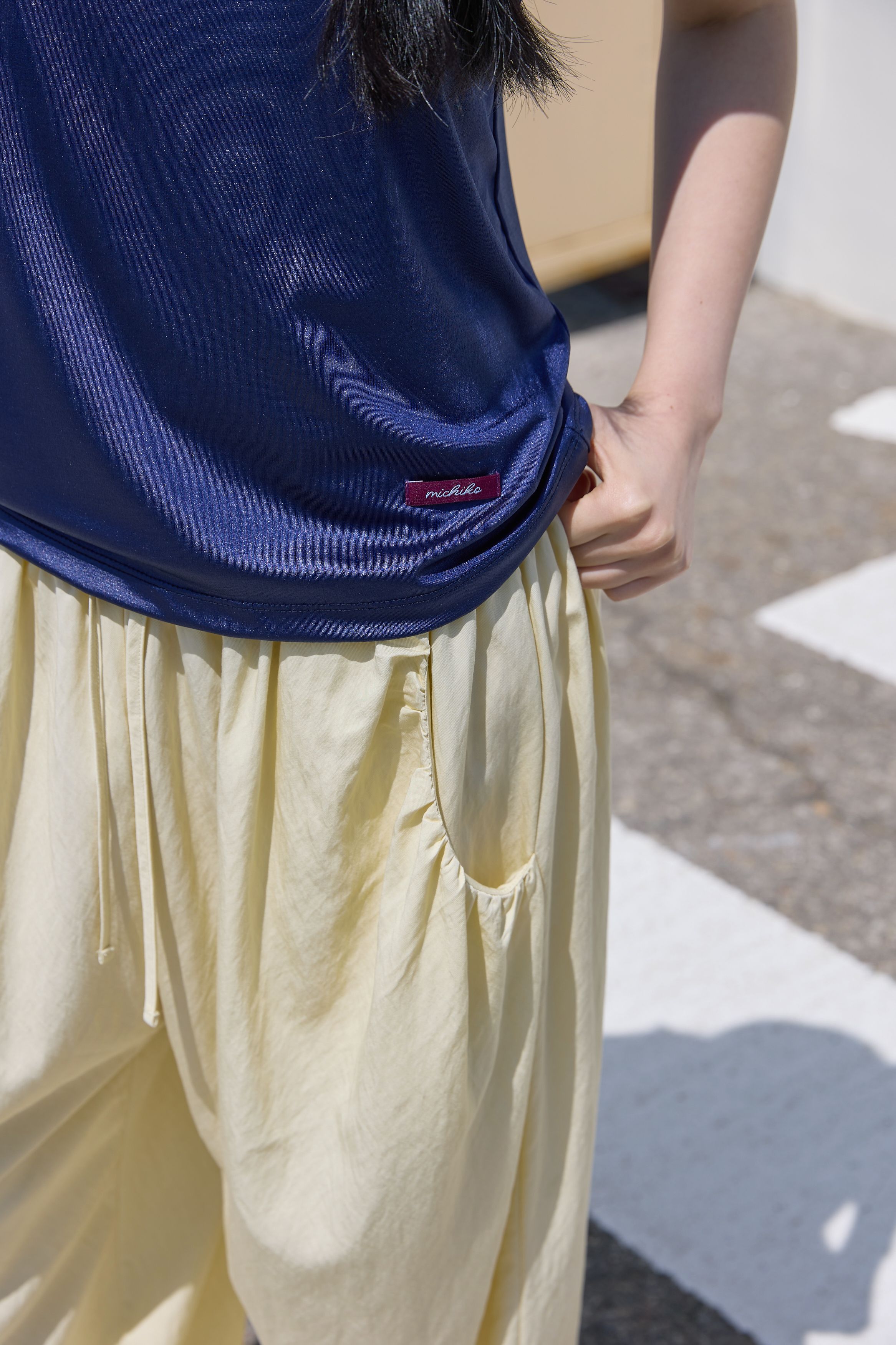 BUTTON DETAIL SHIRRING PANTS - 3 COLORS BUTTER