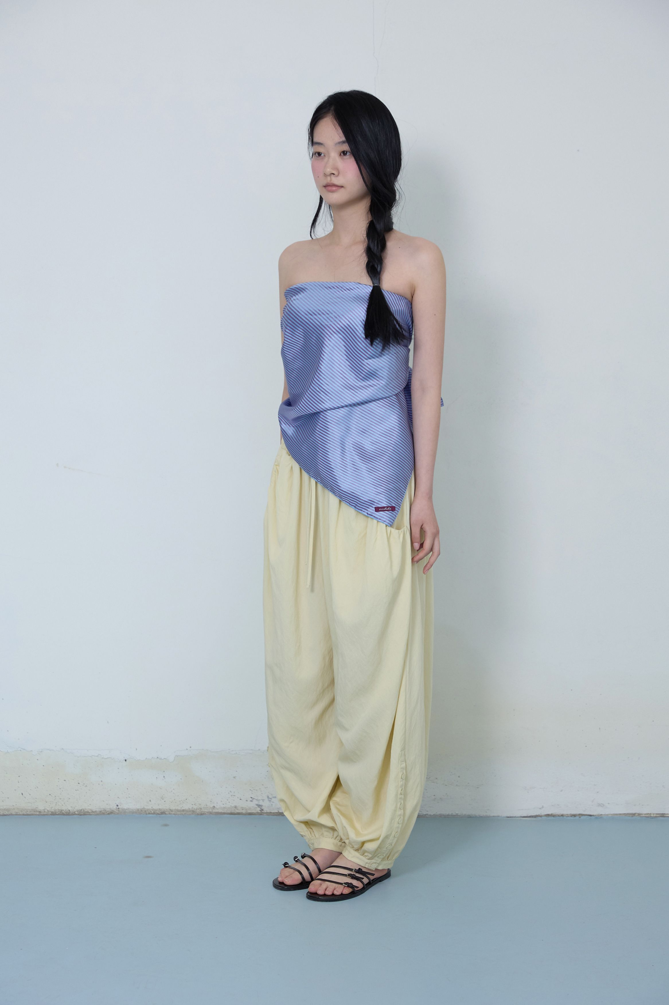 BUTTON DETAIL SHIRRING PANTS - 3 COLORS BUTTER