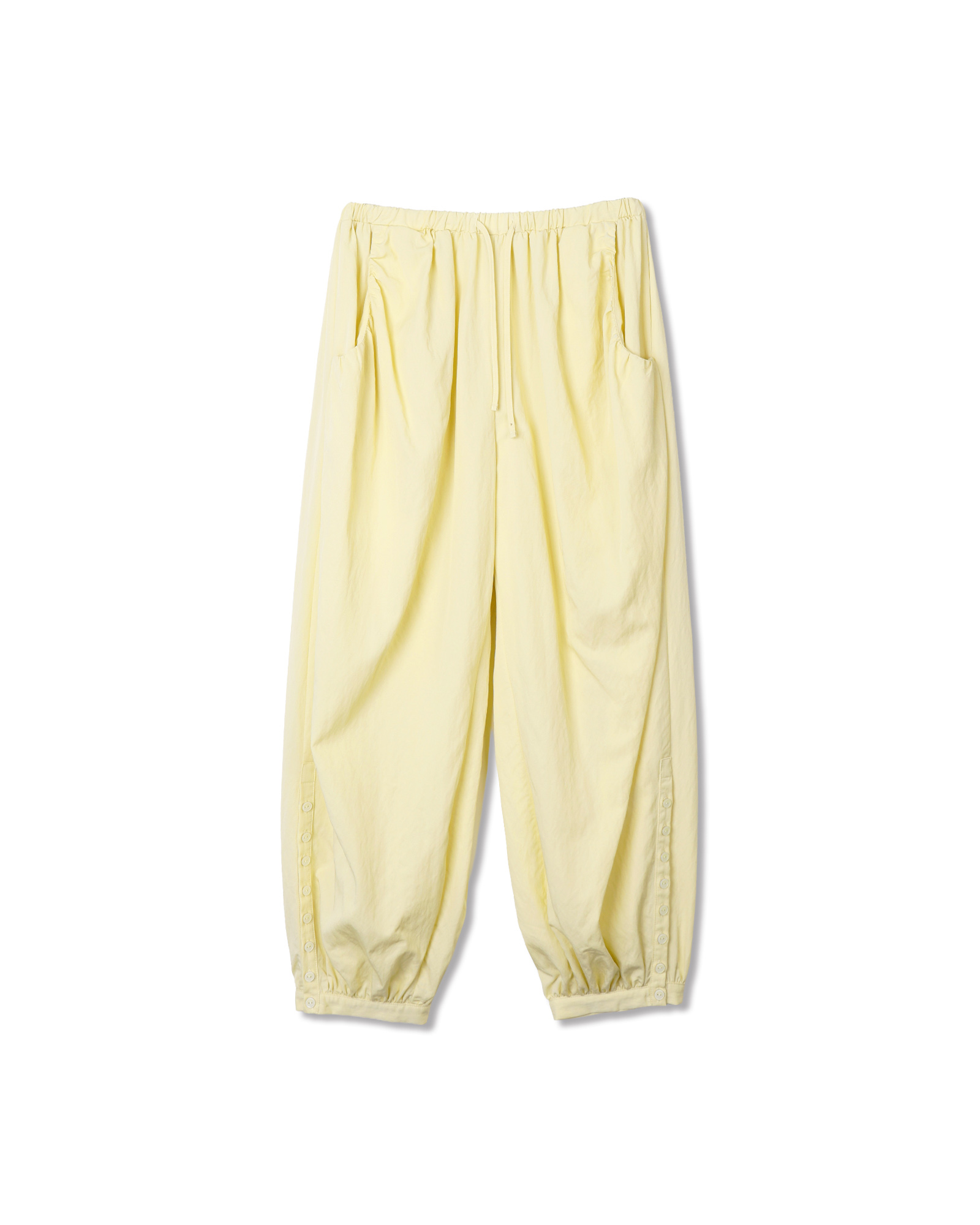BUTTON DETAIL SHIRRING PANTS - 3 COLORS BUTTER