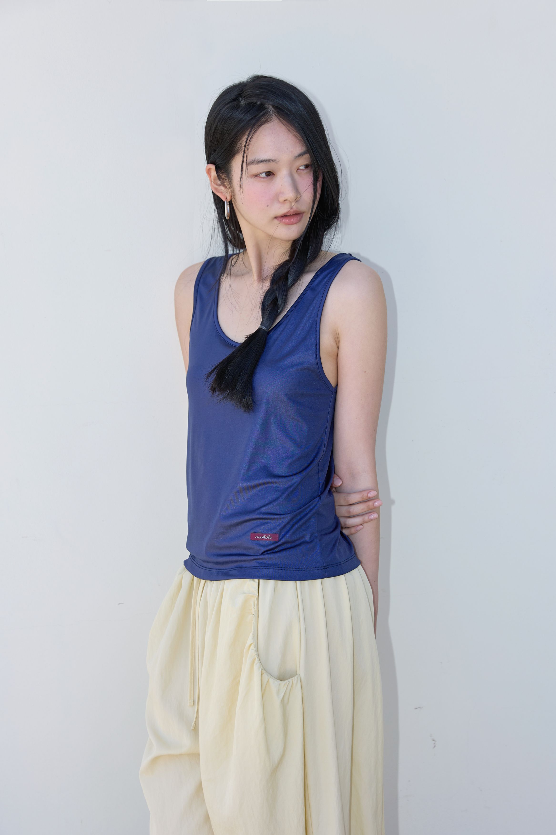 BUTTON DETAIL SHIRRING PANTS - 3 COLORS BUTTER