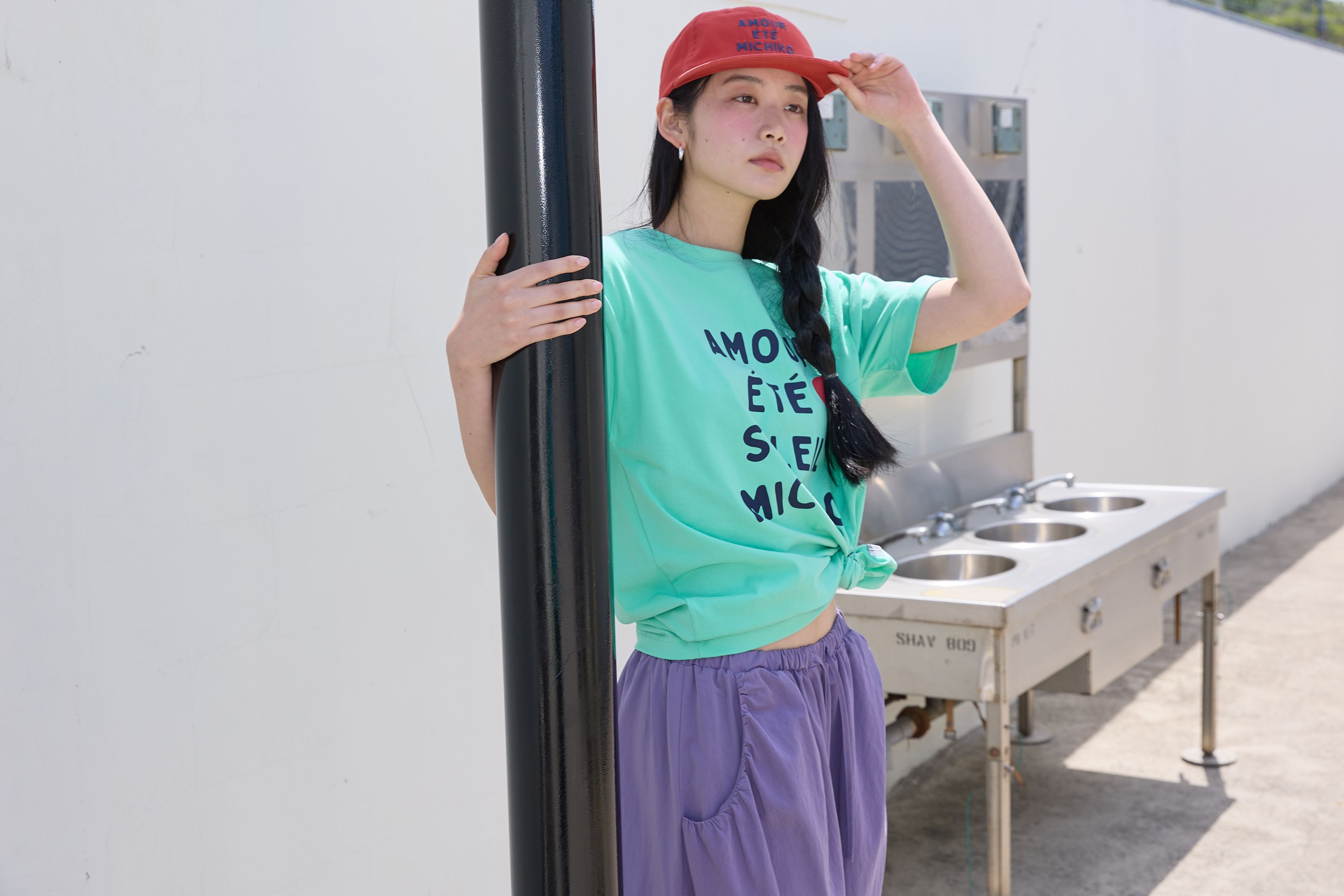 BUTTON DETAIL SHIRRING PANTS - 3 COLORS PURPLE