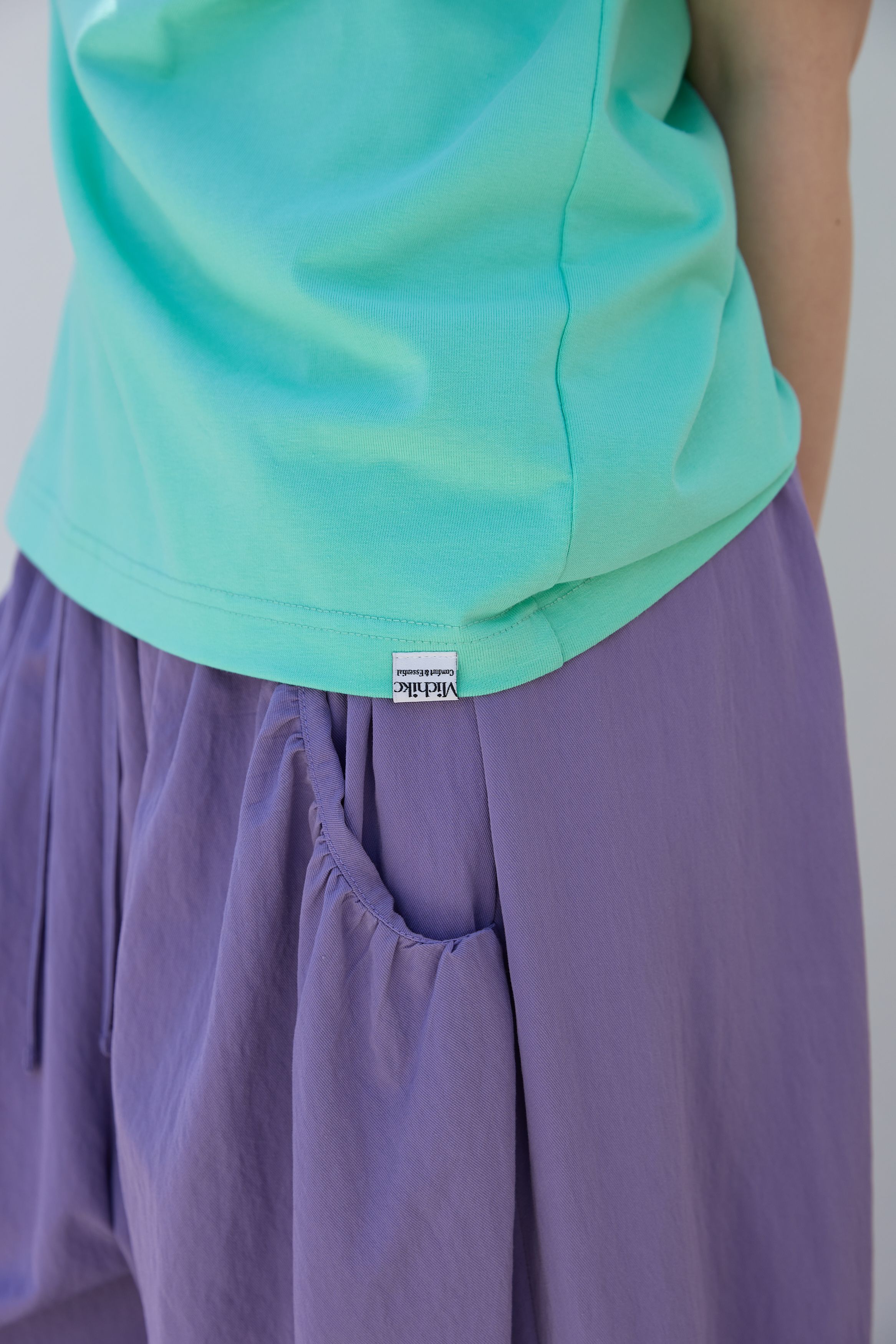 BUTTON DETAIL SHIRRING PANTS - 3 COLORS PURPLE