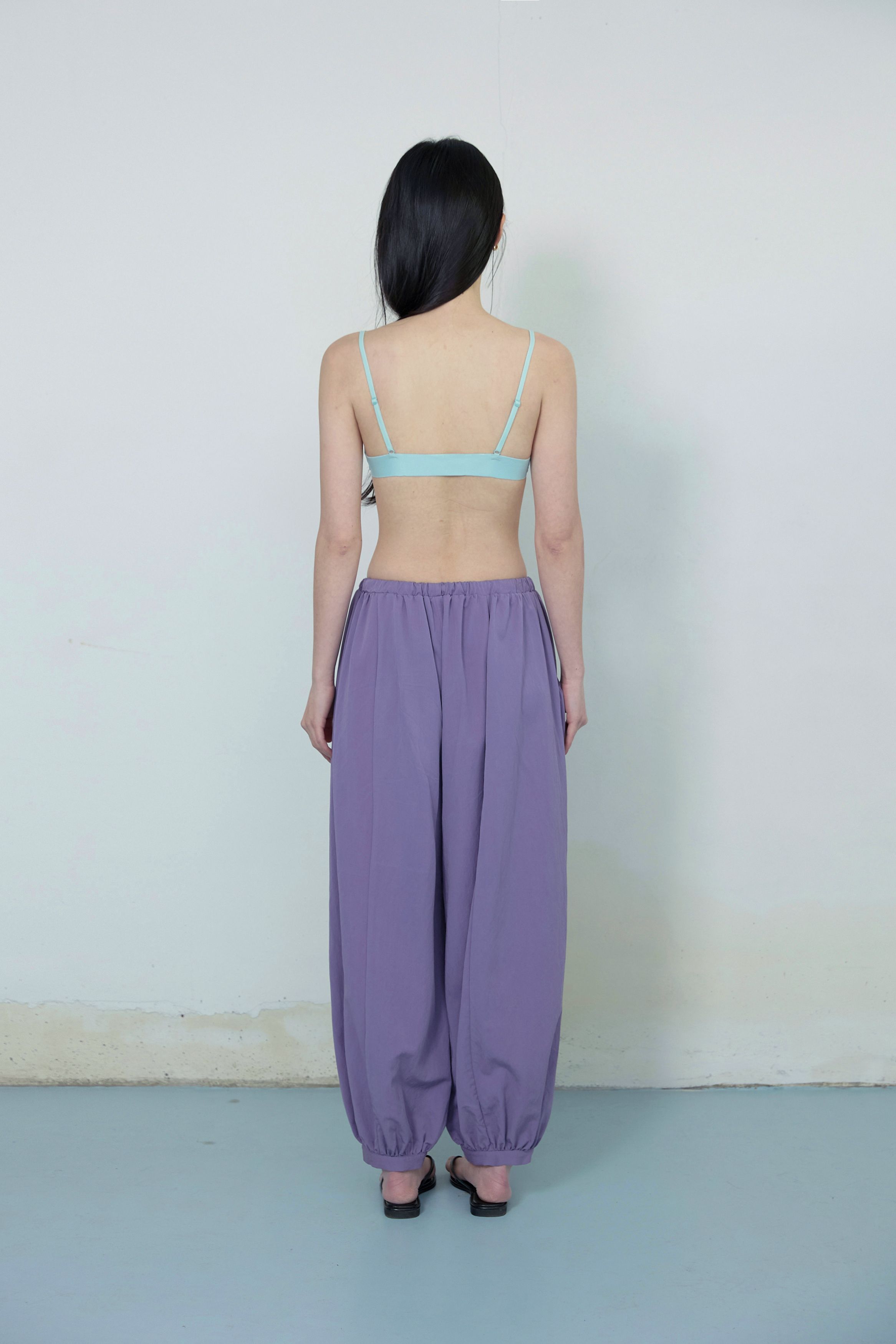 BUTTON DETAIL SHIRRING PANTS - 3 COLORS PURPLE