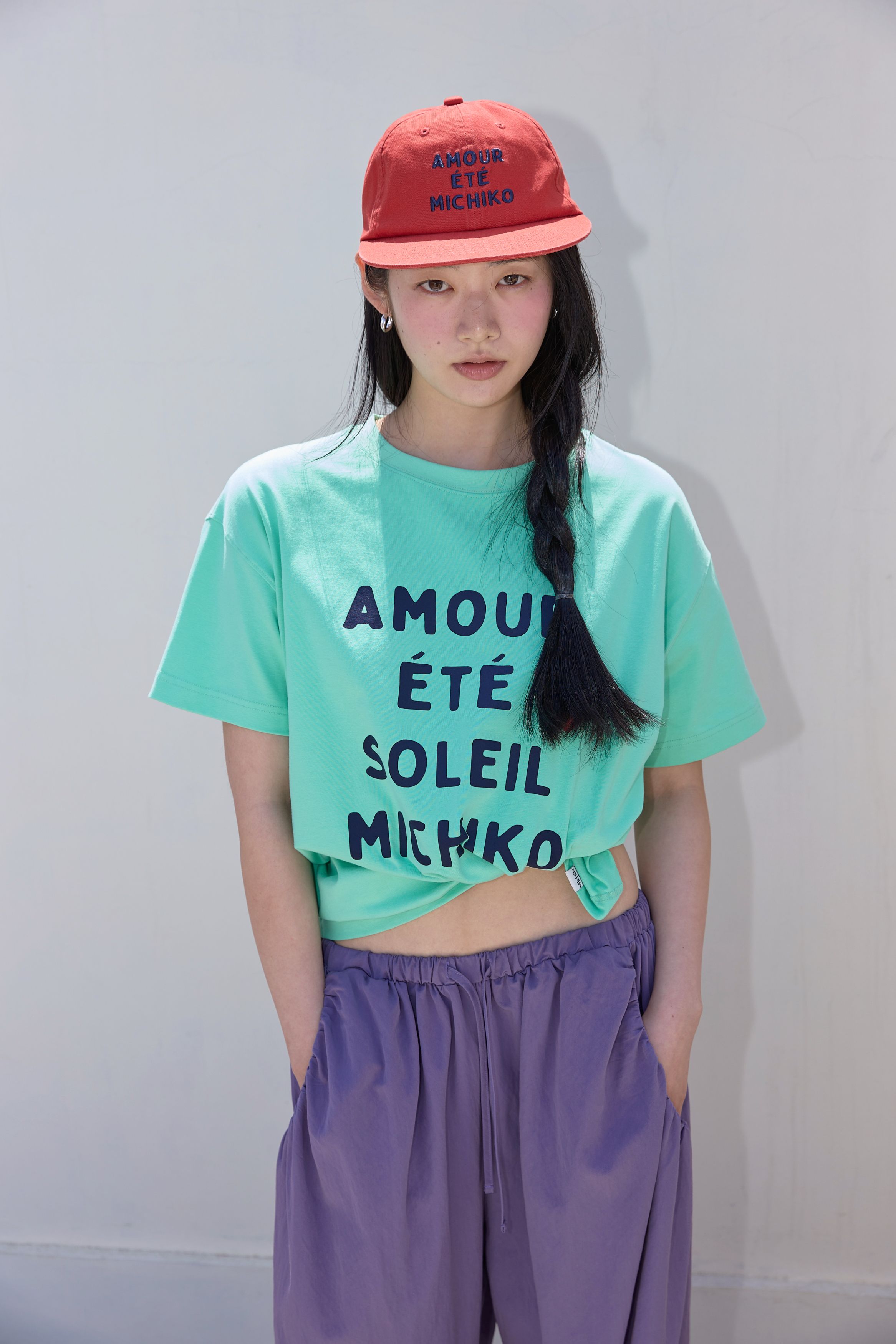 BUTTON DETAIL SHIRRING PANTS - 3 COLORS PURPLE