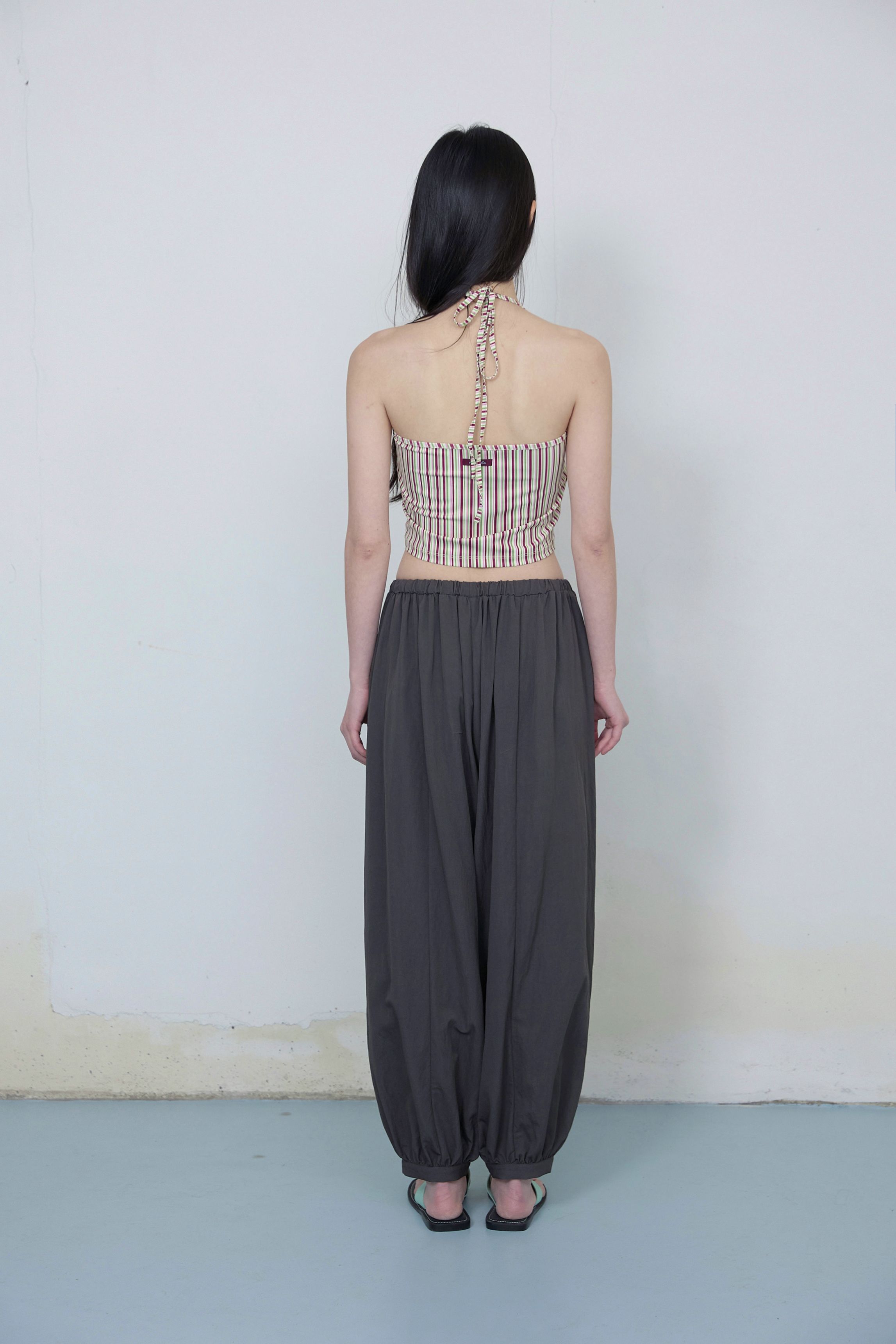 BUTTON DETAIL SHIRRING PANTS - 3 COLORS CHARCOAL