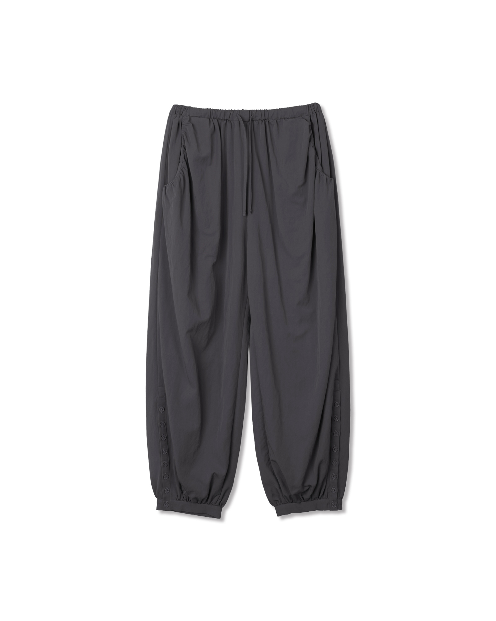 BUTTON DETAIL SHIRRING PANTS - 3 COLORS CHARCOAL