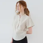 SLOW FRILL BLOUSE_check ivory