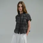 [2차 재입고] lace cap blouse (black check)