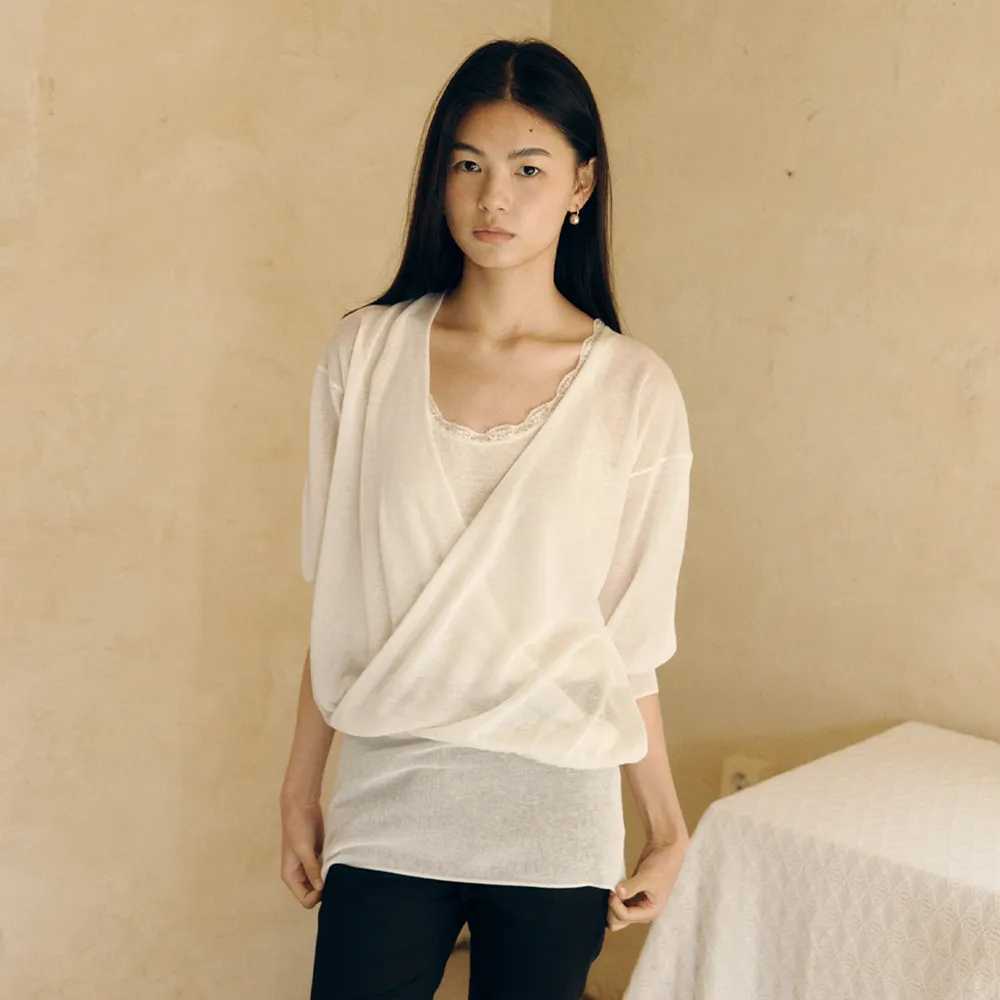 SHEER WRAP KNIT TOP [WHITE]