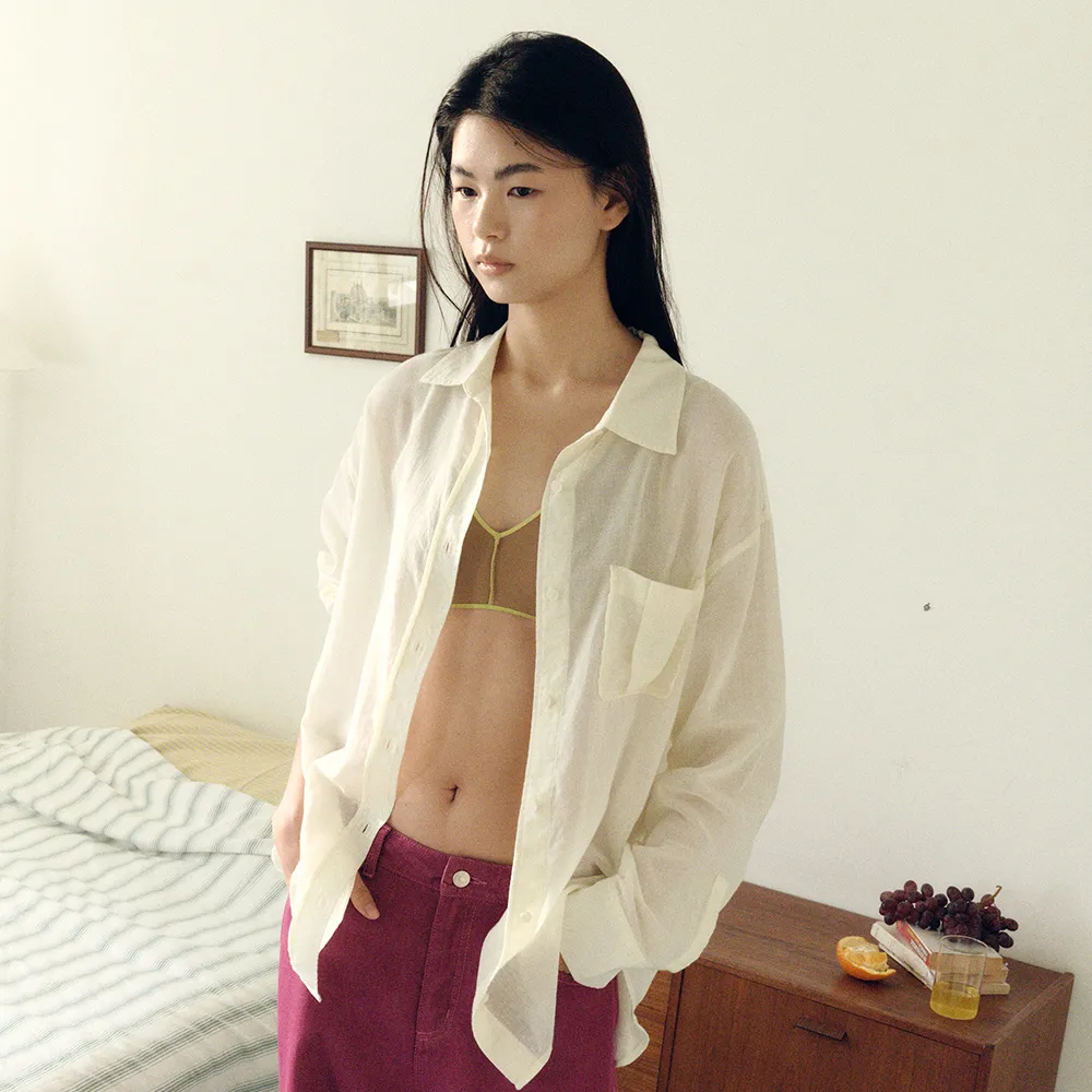 SOFT GAUZE ONE POCKET SHIRT [IVORY]