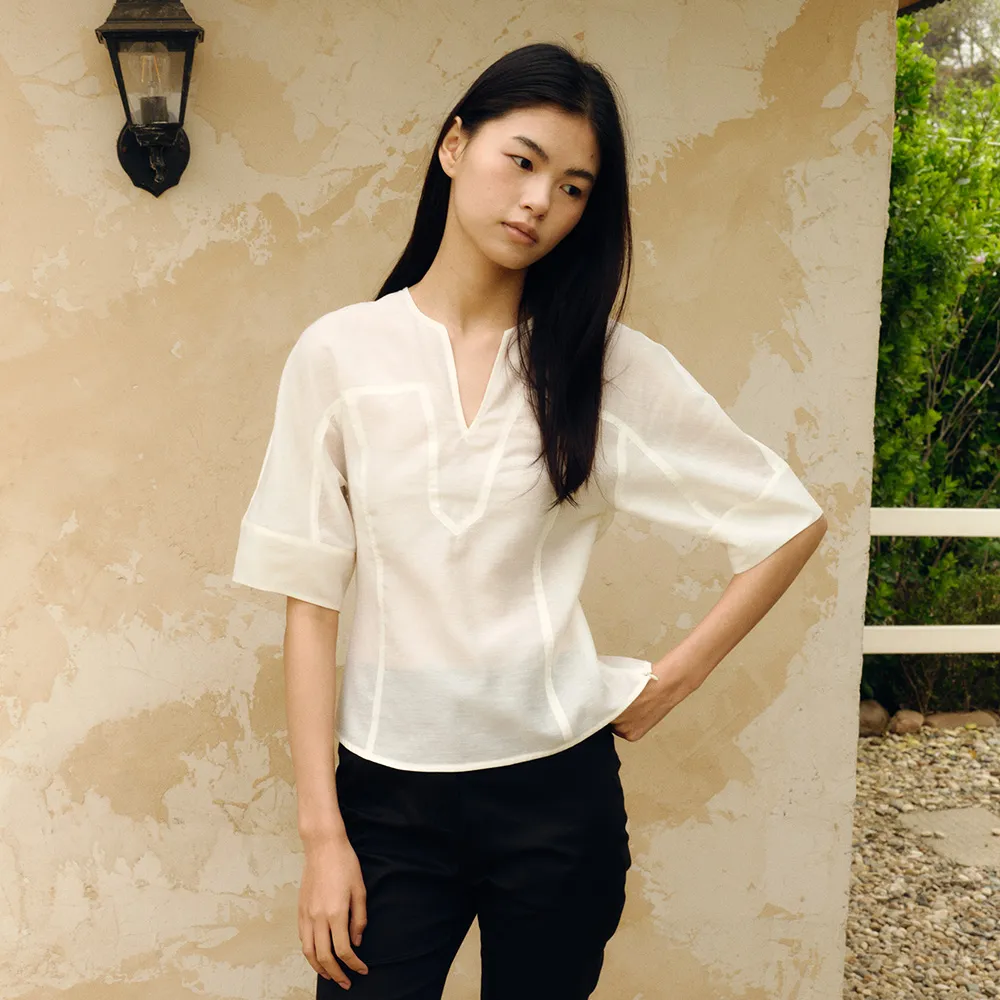 LINEN PANEL BLOUSE [IVORY]