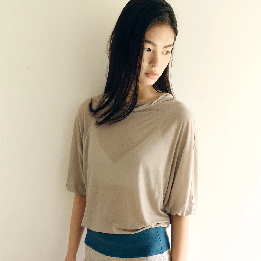 PUFF SLEEVE DROP MOCK NECK TOP [GREY]