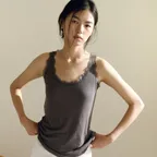 LINEN BLEND LACE SLEEVELESS TOP [CHARCOAL]