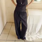 SILKY LINEN BANDING PANTS [CHARCOAL]