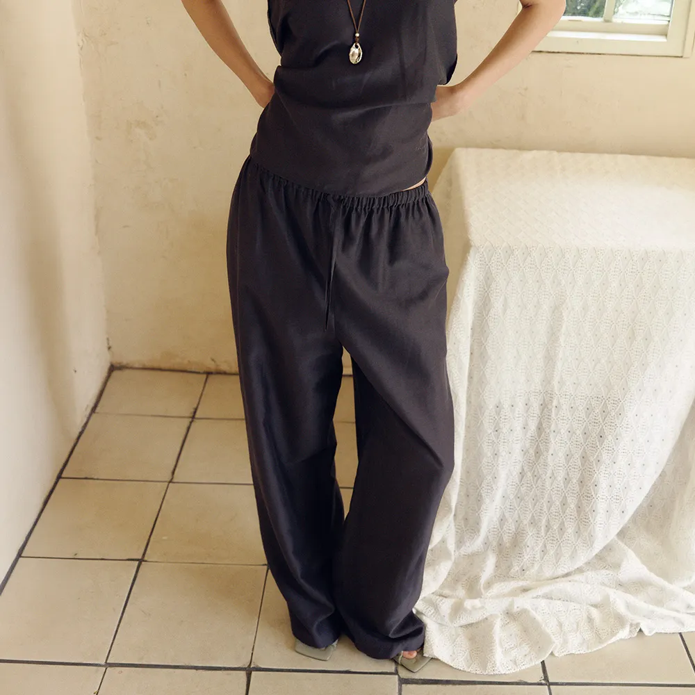 SILKY LINEN BANDING PANTS [CHARCOAL]