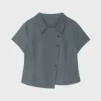 TCM 3-button stripe half shirt (dusty blue)