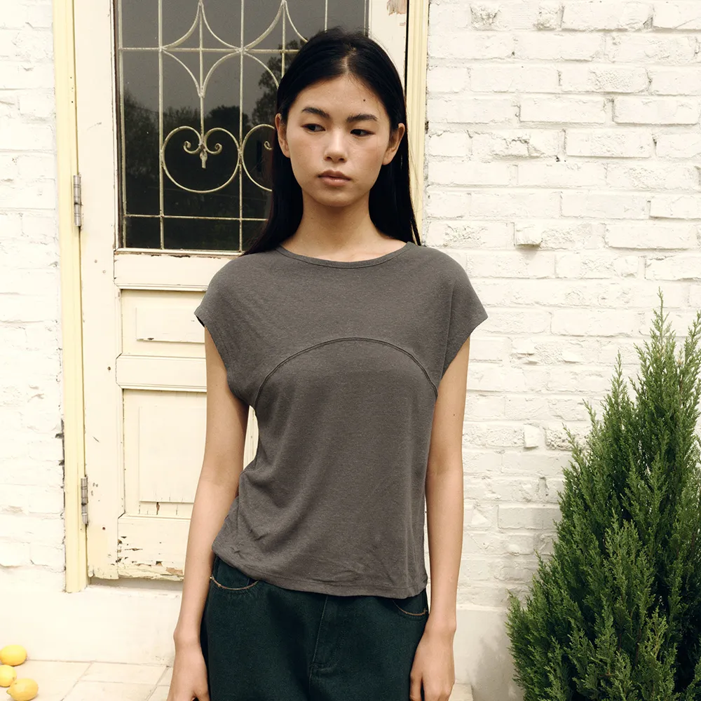 LINEN BLEND CAP SLEEVE TOP [CHARCOAL]