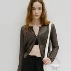 linen crochet cardigan (ash brown)